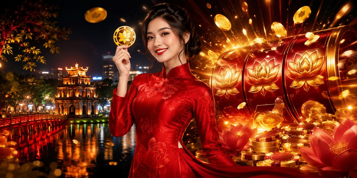 Cô gái mặc áo dài Hà Nội trải nghiệm game slot trực tuyến trên điện thoại