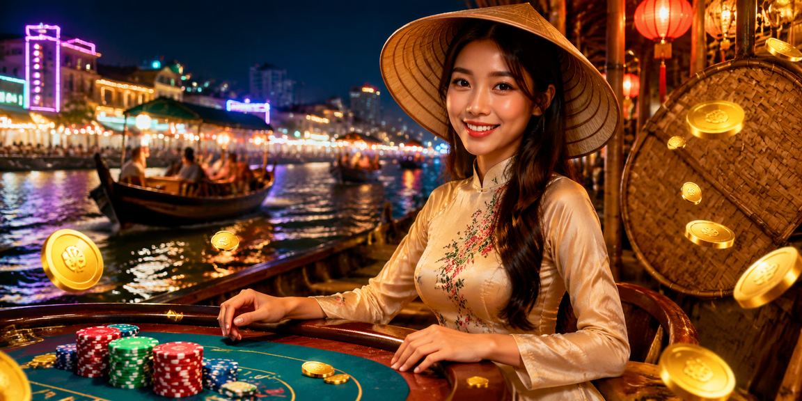 Cảnh sinh hoạt vùng sông Mekong với nón lá, gợi lên hình ảnh người dùng địa phương tham gia cá cược trực tuyến